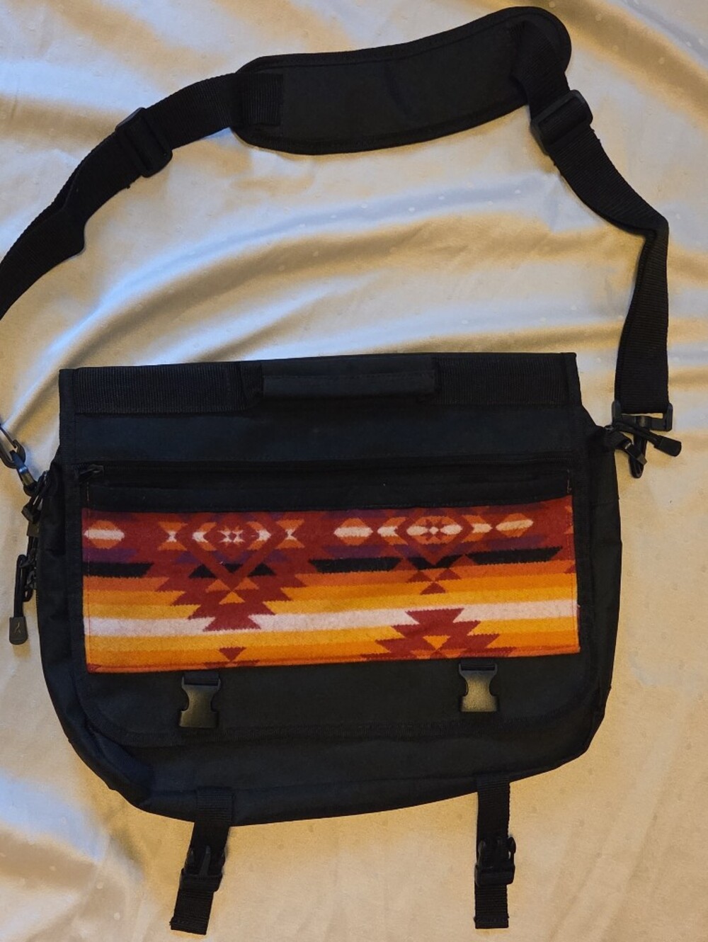 Messenger Bag with Fabric Panel